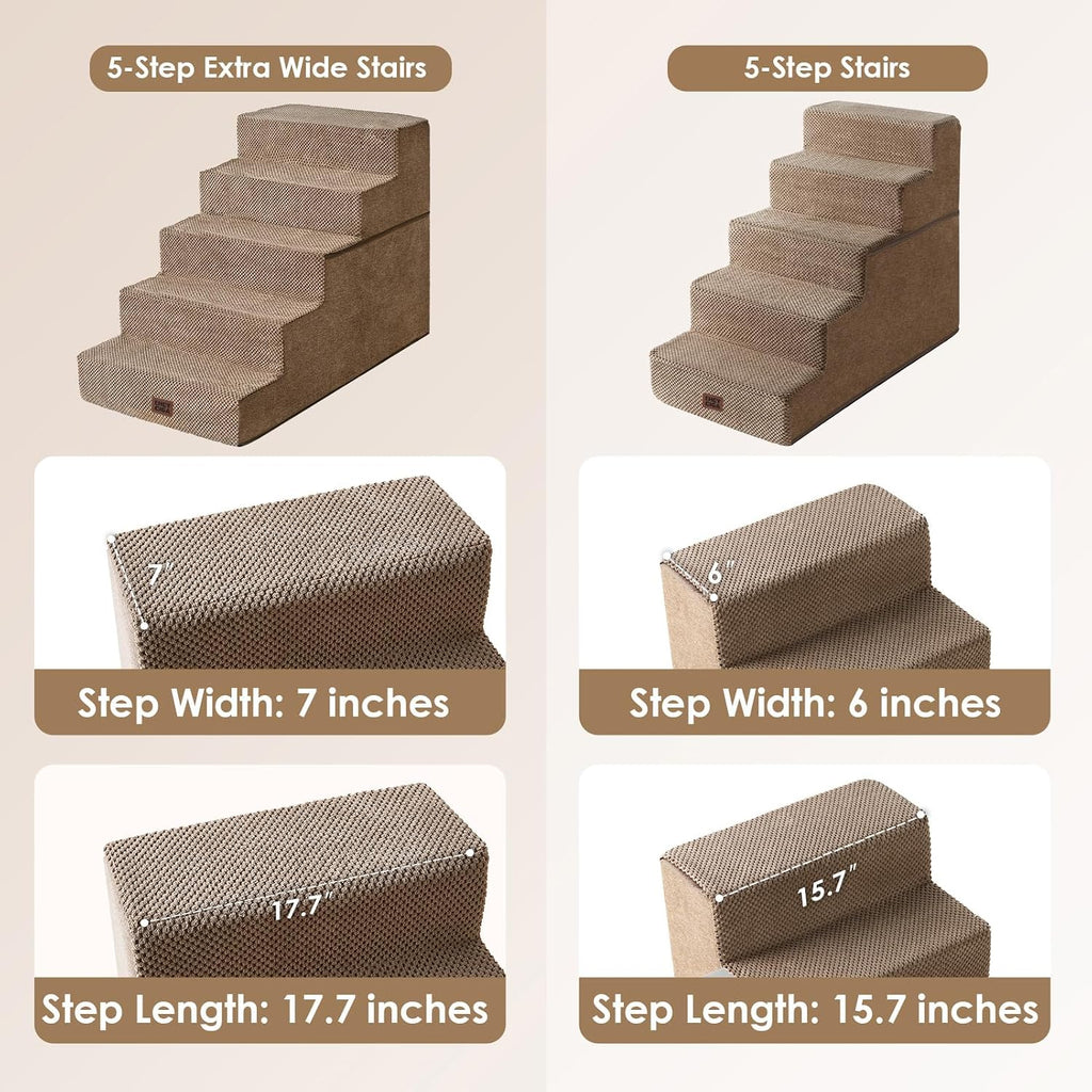 EHEYCIGA Dog Stairs for High Bed 25" H, Extra Wide Dog 5-Step, Camel
