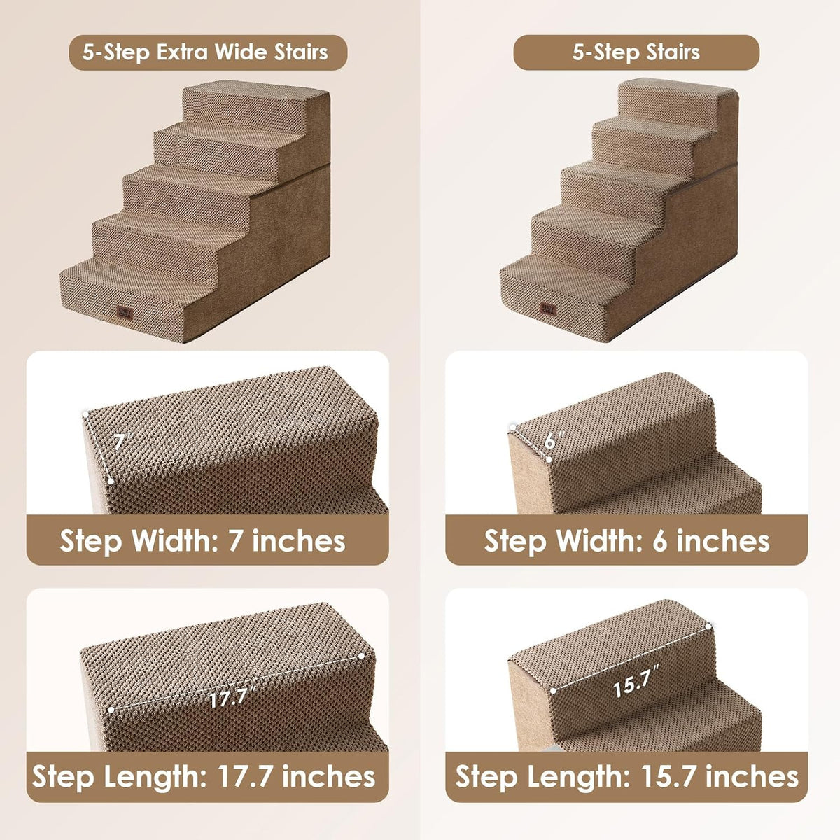 EHEYCIGA Dog Stairs for High Bed 25" H, Extra Wide Dog 5-Step, Camel