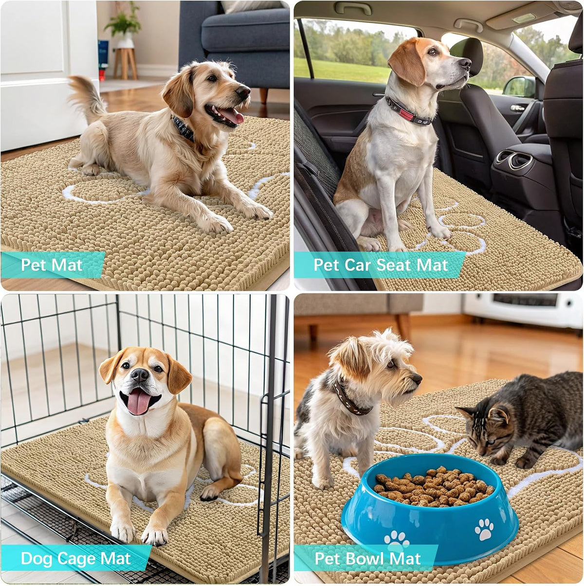 OLANLY Dog Door Mat for Muddy Paws 44x24, Paw Print Design Chenille Mud Mat