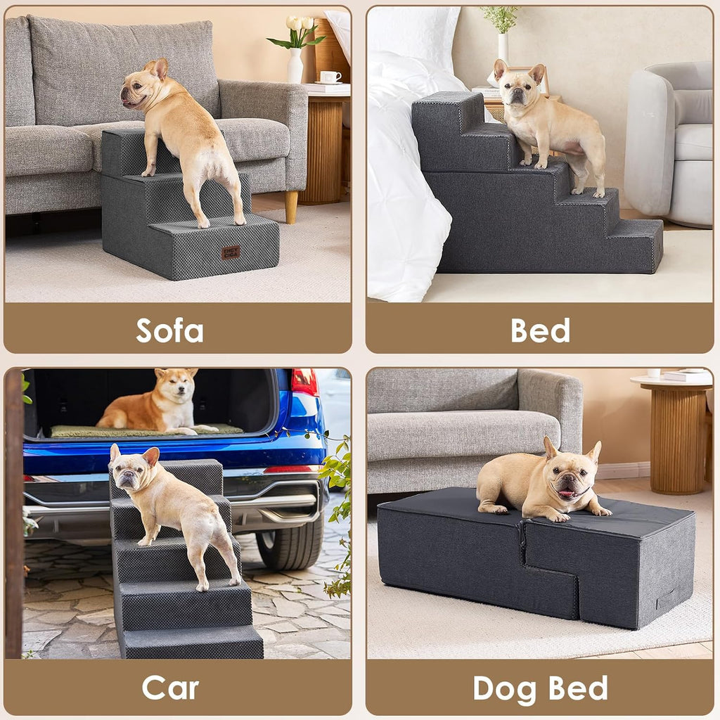 EHEYCIGA Dog Stairs for Bed 22.5" H, 5-Step Extra Wide Dog Steps, Grey