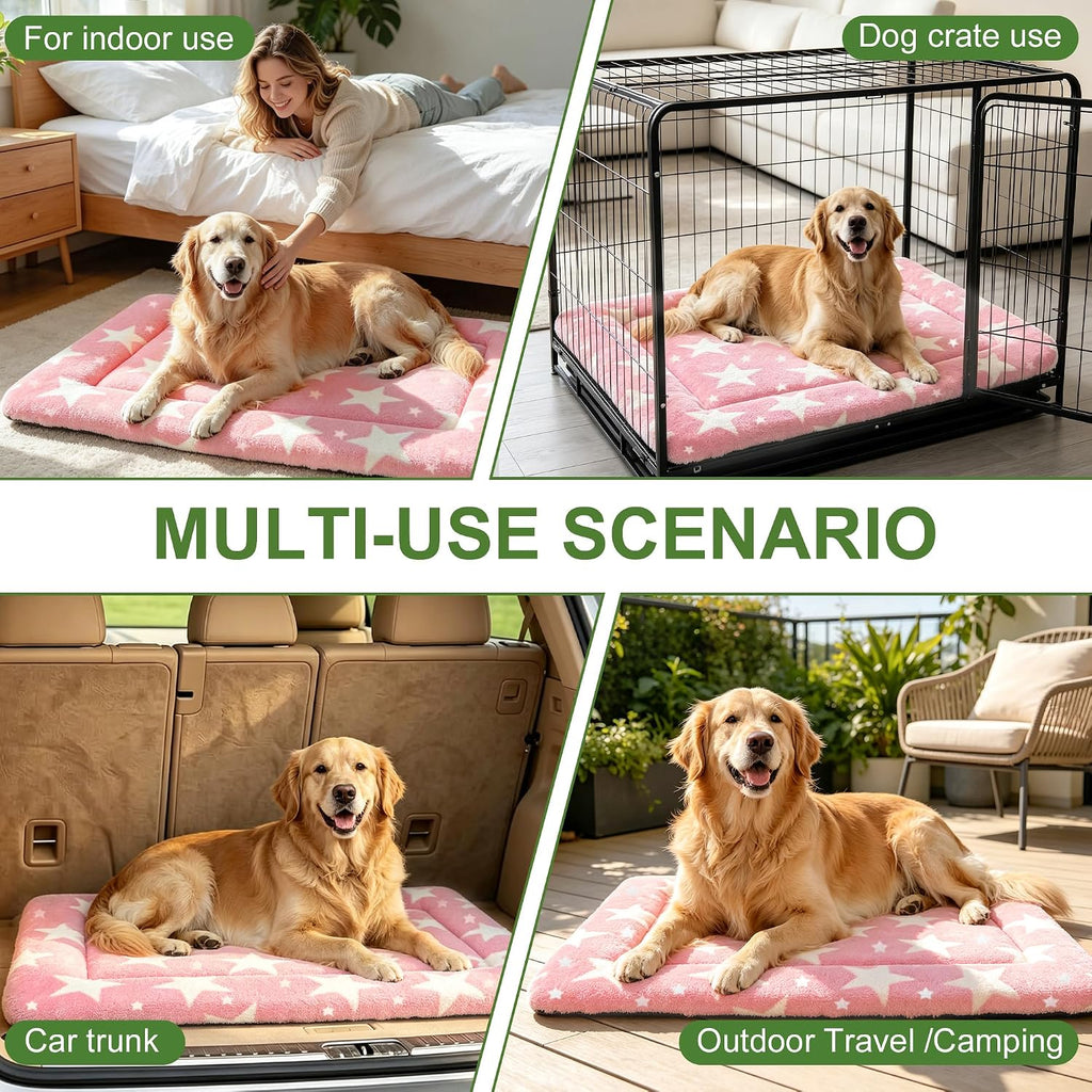 Dog Bed Mat – Soft & Comfortable Dog Kennel Pad for Crate – Durable Crate Bed & Mat for Dogs & Cats – Ideal for Crate, Kennel, and Home Use，Big&Little Stars Pink：XL(42"*28"*1.5")