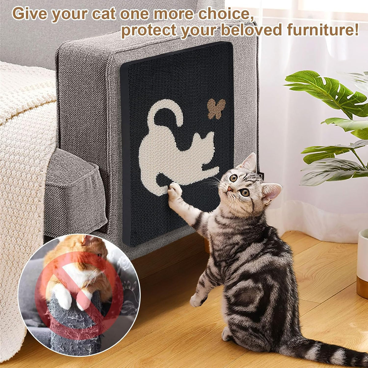 Ownpets Wall Cat Scratcher, Cute Vertical Cat Scratching Board, Wall Mounted Cat Scratch Pad for Wall, Glass, Wood, and Tile, Furniture Protector, Black