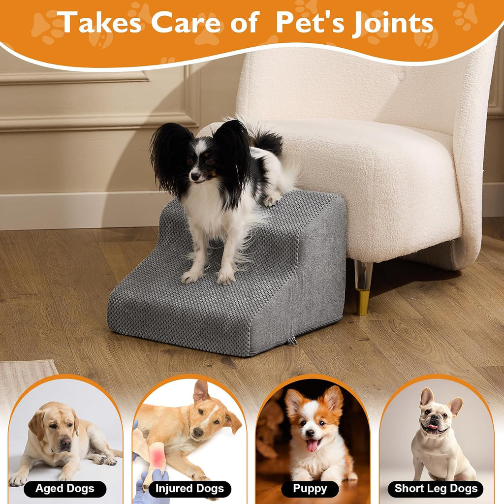 Ahpmeoa Dog Stairs for Small Dogs 11.5’’ H, 2-Step Dog Steps for Bed, Grey