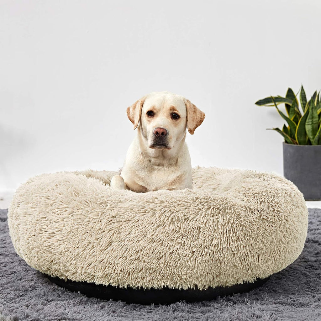 Washable Dog Round Bed - Large Donut Dog Bed, Comfy Calming Cuddler