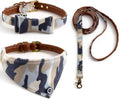 3PCS Bow Tie Dog Collar and Leash Set Plaid/Camo/Dots/Flower Dog Bandanas with Bell 3 Size Adjustable for Small Dogs Puppies and Cats (S, Camo 3)
