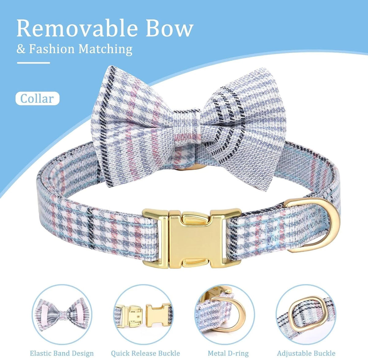 Beirui Cute Small Dog Harness and Leash Set Bowtie, Blue,XS,Chest 13-28"
