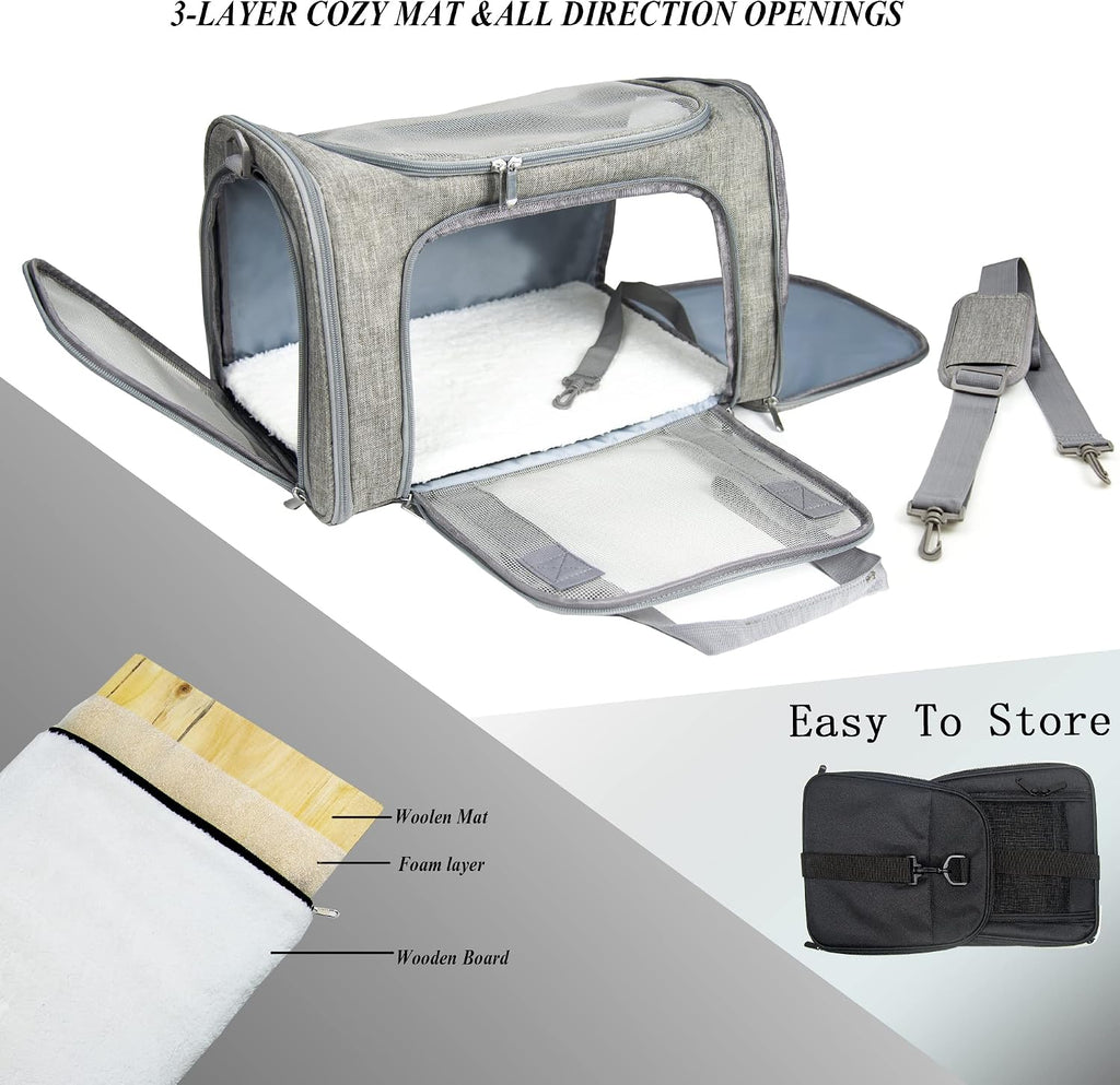 Soft Sided Carrier for Small Medium Cats Dogs,TSA Airline Approved Collapsible Travel Pet Carrier Medium Grey