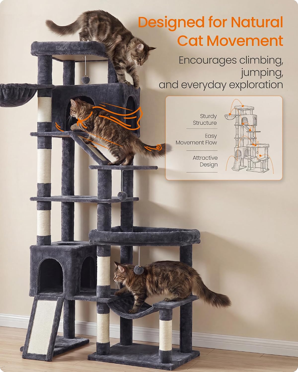 Feandrea Cat Tree, 79.5" Heavy Duty Cat Tower Condo for Indoors, Dark Gray