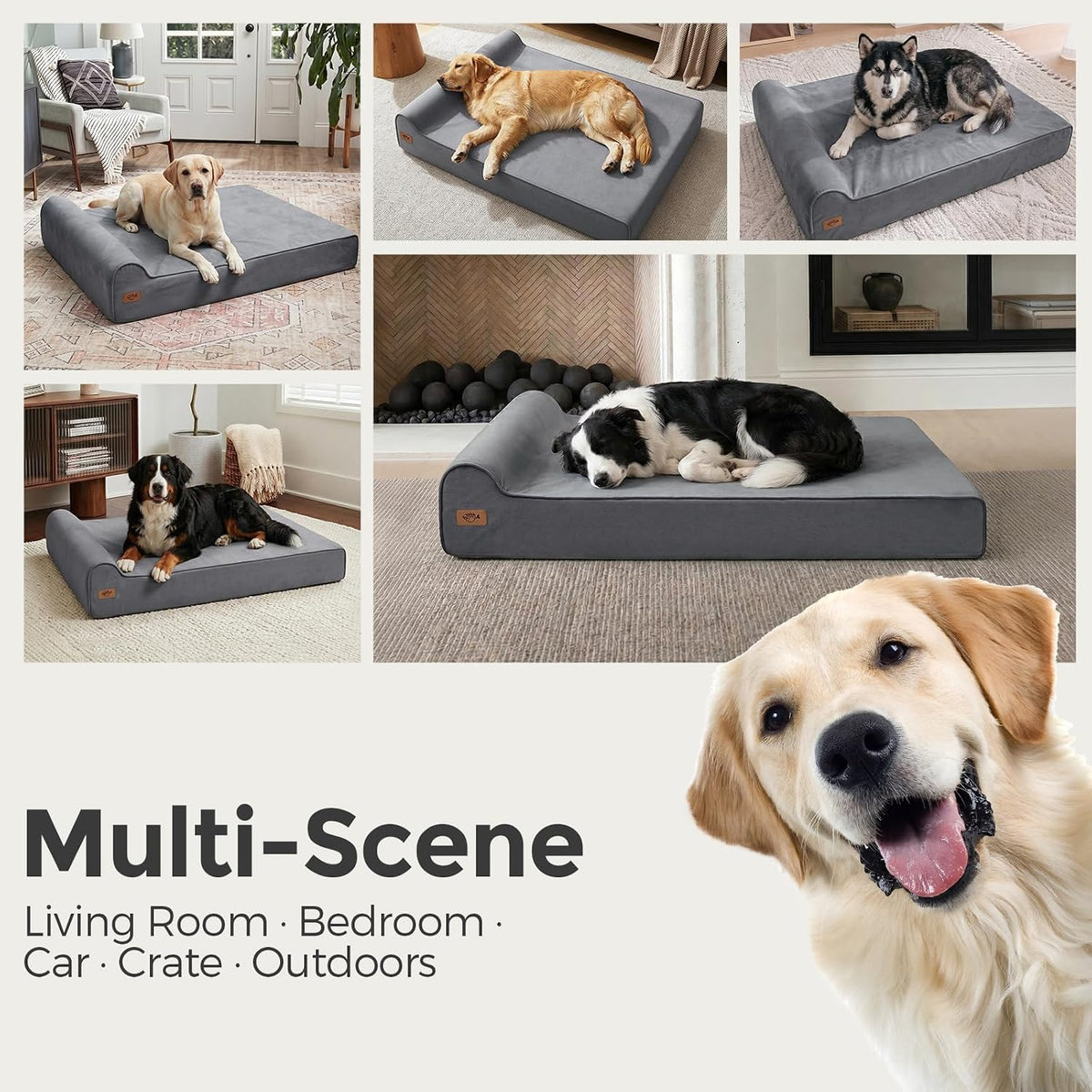 Sytopia XXL 35D Memory Foam Dog Bed for Extra Large Dogs – 7" Thick Orthopedic Pet Couch for Seniors and Big Breeds up to 150 Pounds, with Waterproof Liner & Washable Cover, 50"x 34"x 7", Blue Grey