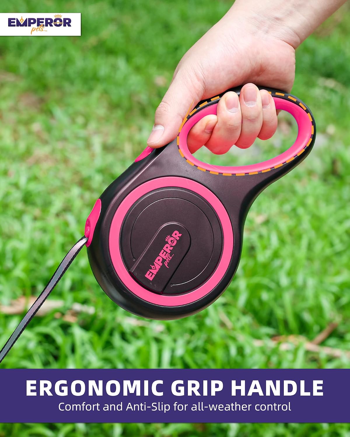 EMPEROR PETS 16.2 ft Retractable Dog Leash, for Dogs 10-110 lbs, Pink