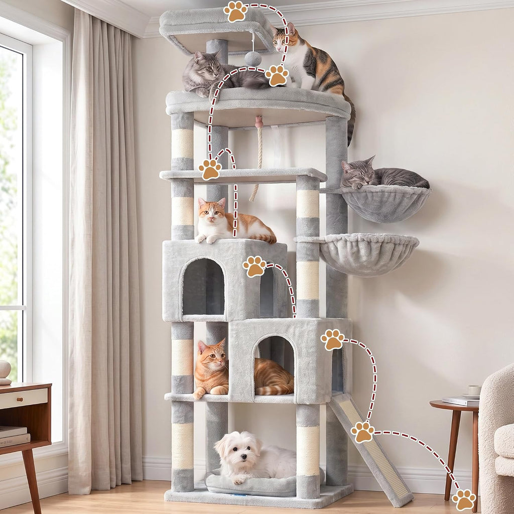 Gitelsnour 74.4'' Cat Tree Tower for Large Cats with Removable Bed, GCT803W