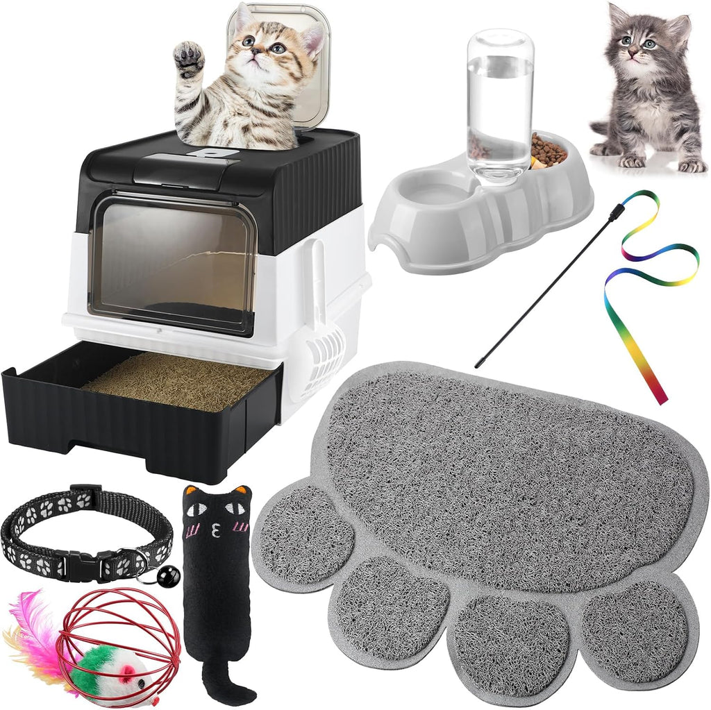 Tioncy 7 Pcs Kitten Litter Box Starter Kit, Enclosed with Shovel, Black