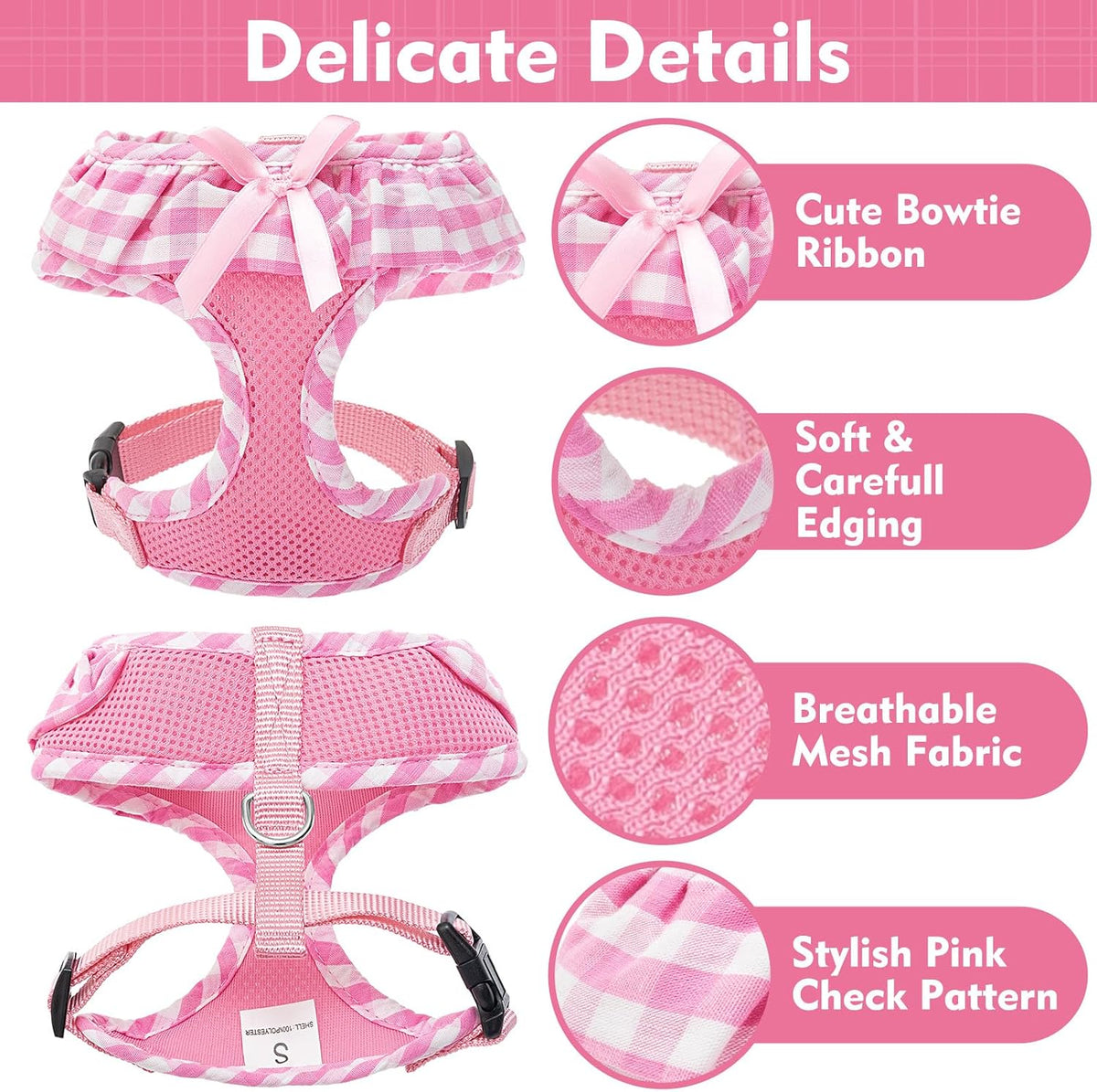 EXPAWLORER Step-in Small Dog Harness and Leash Set, Pink XS