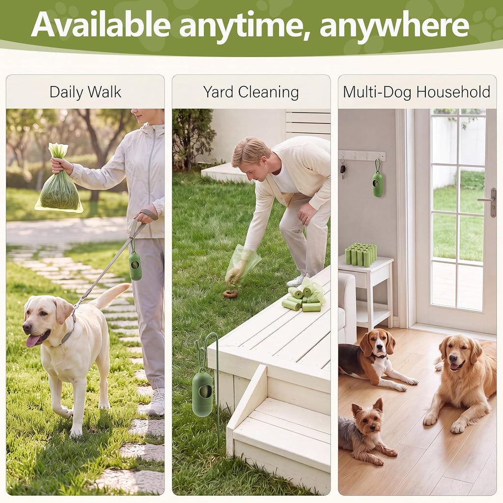 Poop Bags for Dogs 255 Counts with Dispenser and Leash Clip, Leak Proof | Unscented Thick Tear-Resistant Plastic Effectively Blocks Odors, Easy-Tear Rolls, for Dog Walks and Cat Litter