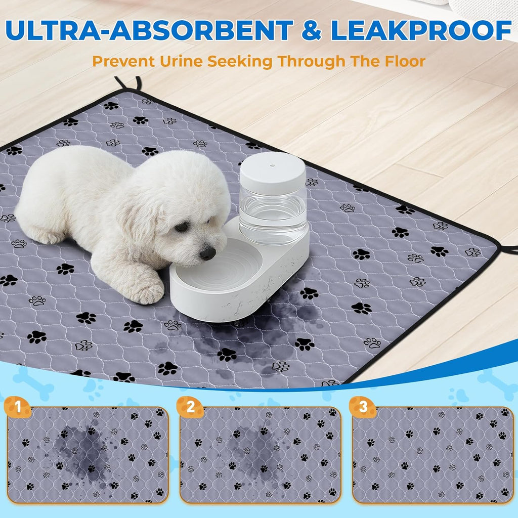 Fostanfly Washable Pee Pads for Dogs, Ultra-Absorbent, 36"x48"-2 Pack, Gray | Waterproof, Protects Against Urine Leakage, Reusable Puppy Pads, Non-Slip Grip for Dog Potty Training with 8 Tie Straps