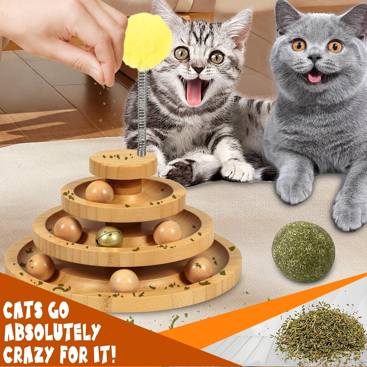 DoogCat Cat Ball Track Toy,Kitty Toys Roller,3-Level Ball Tower with 9 Removable Balls,Interactive Cat Toy, DIY Circle Fun Toy for Kitten Mental Physical Exercise - Medium Size