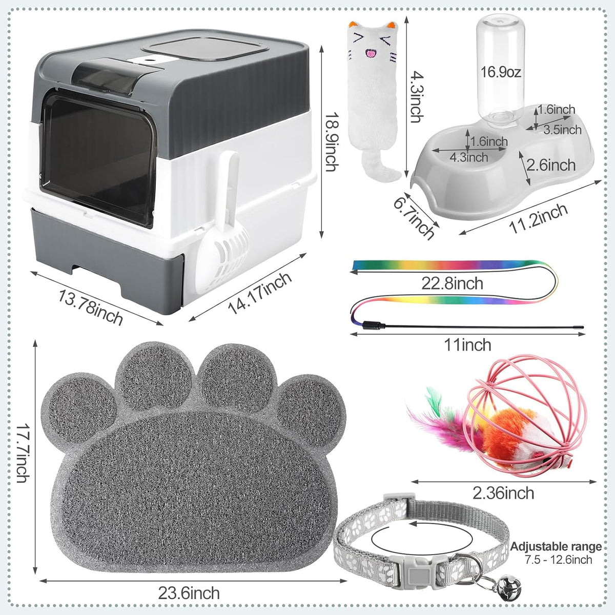 Tioncy 7 Pcs Kitten Litter Box Starter Kit, Enclosed with Shovel, Gray