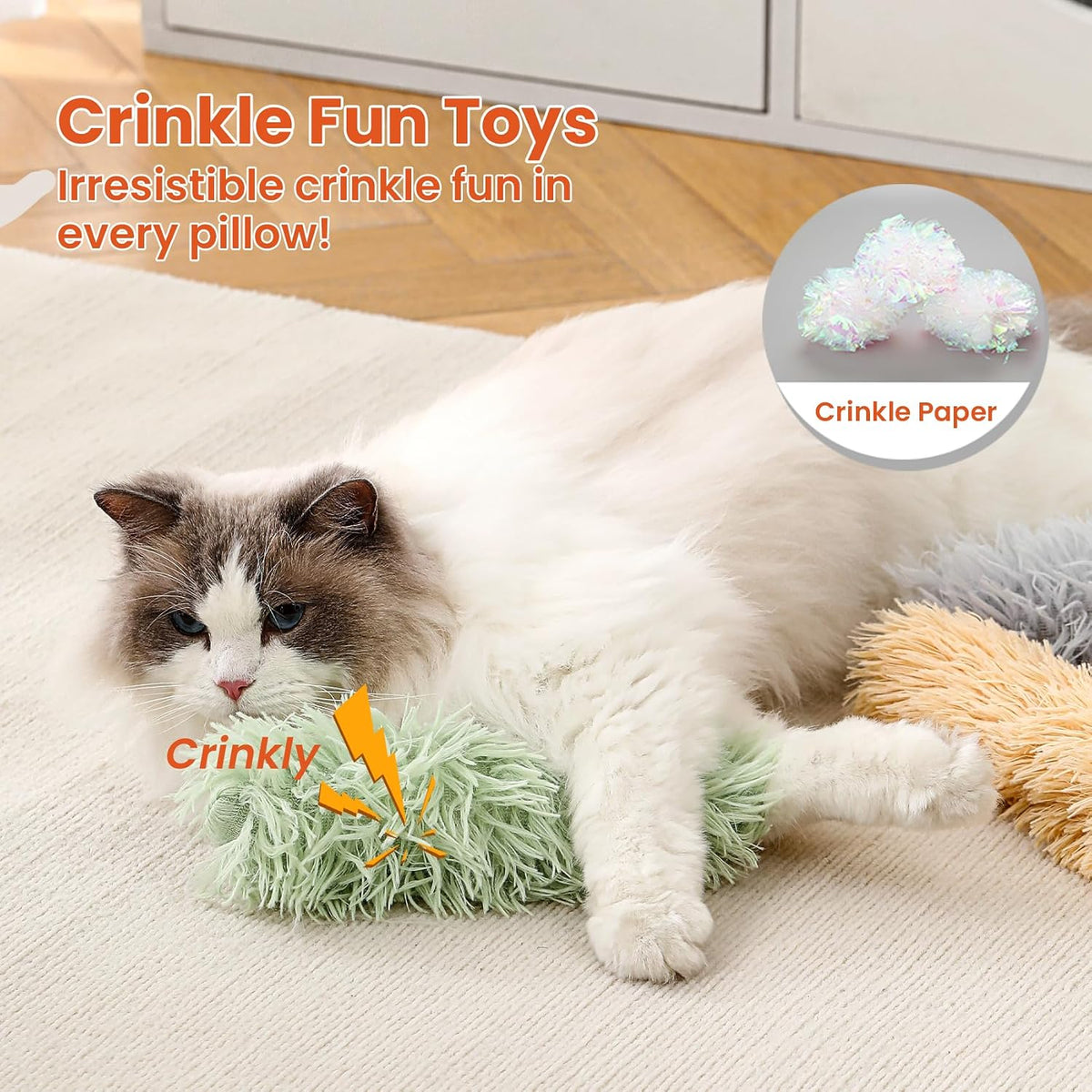 Cat Toys, 3 Pack Crinkle Catnip Pillow Toys for Indoor Cats