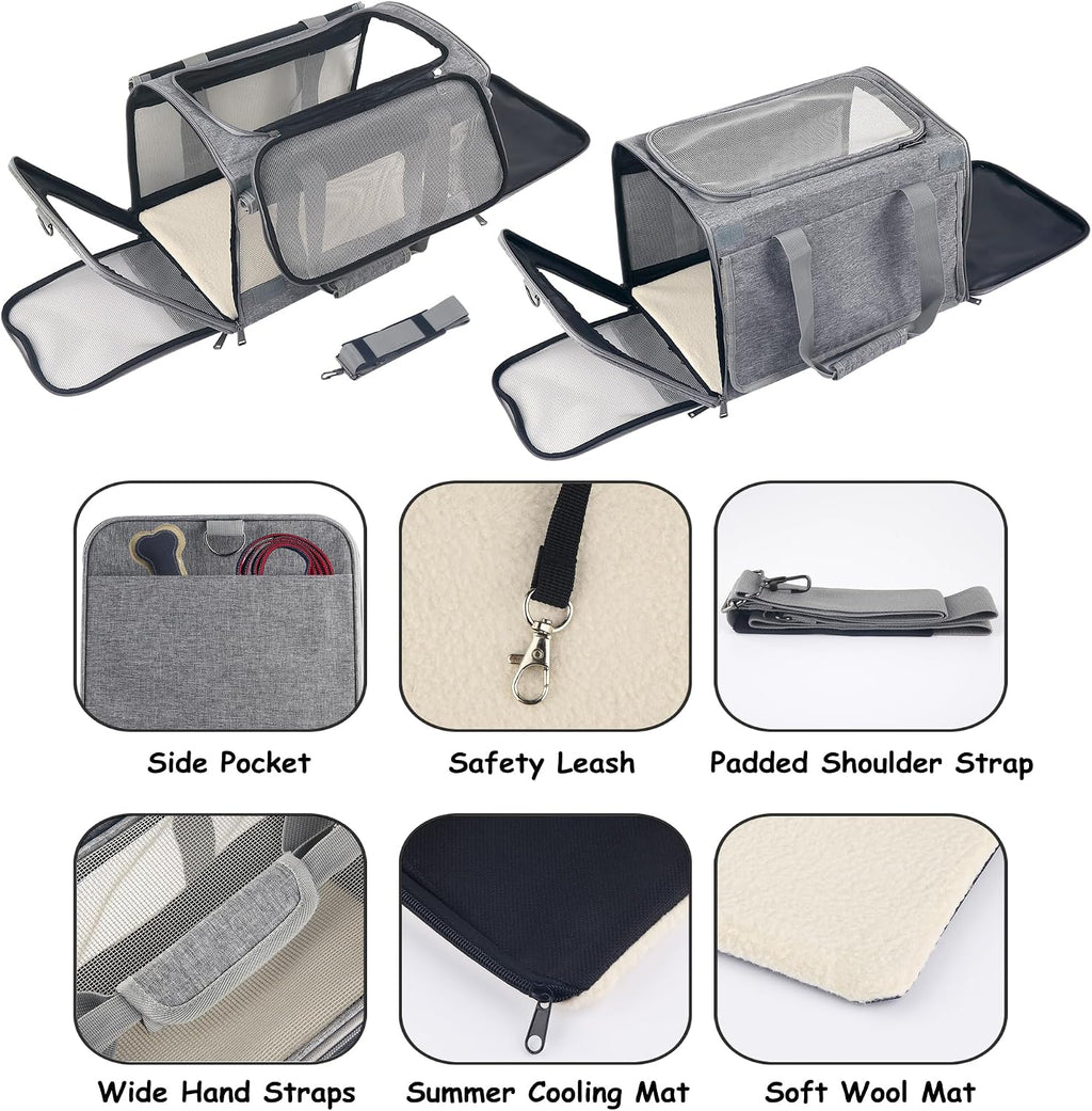 Large cat Carrier Pet Carrier Dog Carrier for Cats Dogs Soft Sided Cat Travel Carrier Airline Approved Rabbit Carrier Reptile Carrier Small Animal Carriers Kitten Carrier(Large Grey)