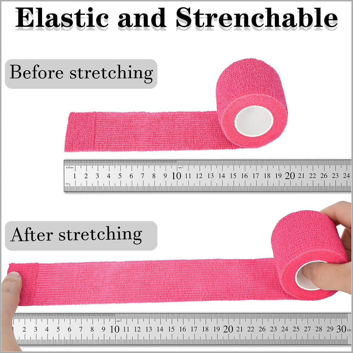 8 Pack 2 in x 5 Yards Cohesive Wrap Self Adhesive Bandage Wrap Elastic Self Adherent Bandage Self Stick Vet Tape for Athletic, Wrist, Ankle, Knees, Pets (Pink)