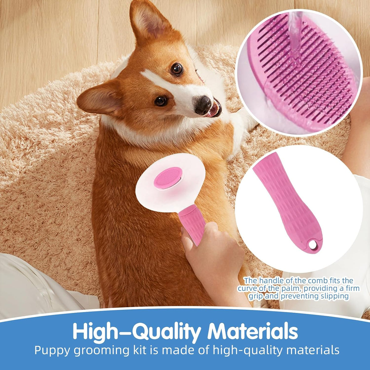 Oromaviela 3PCS Dog Cat Rabbit Bunny Grooming Kit, Self-Cleaning Slicker Dog Brush for Shedding, Fine-Needle Comb, Pet Nail Clipper & File for Long/Short-Haired Pets, Easy to Remove Loose (3, pink)