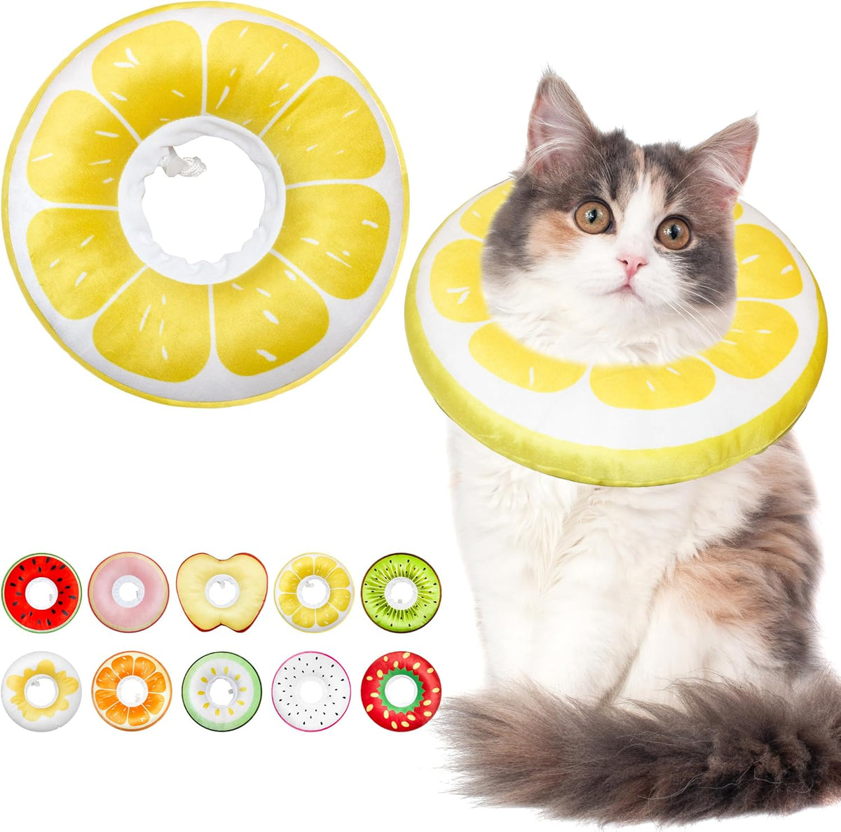 Cat Cone Collar Soft, Adjustable Cat Recovery Cone (Lemon, L)