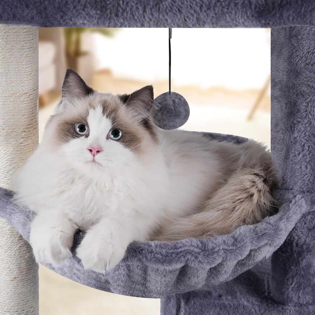 AIWIKIDE Cat Tree Has Scratching Toy with A Ball Activity Centre Cat Tower Furniture Jute-Covered Scratching Posts (Grey, 37.4'')