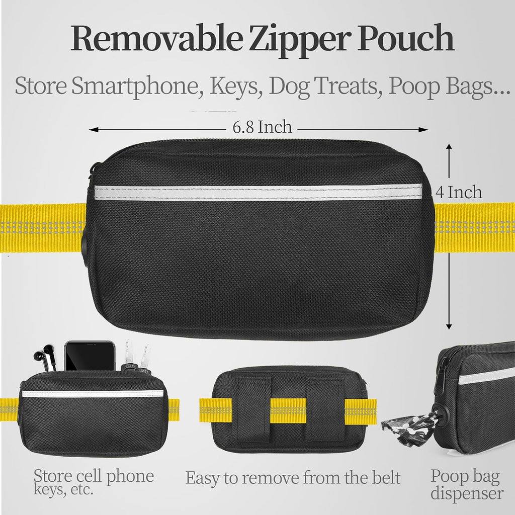 iYoShop Hands Free Dog Leash with Zipper Pouch, Large, 25-120 lbs, Yellow