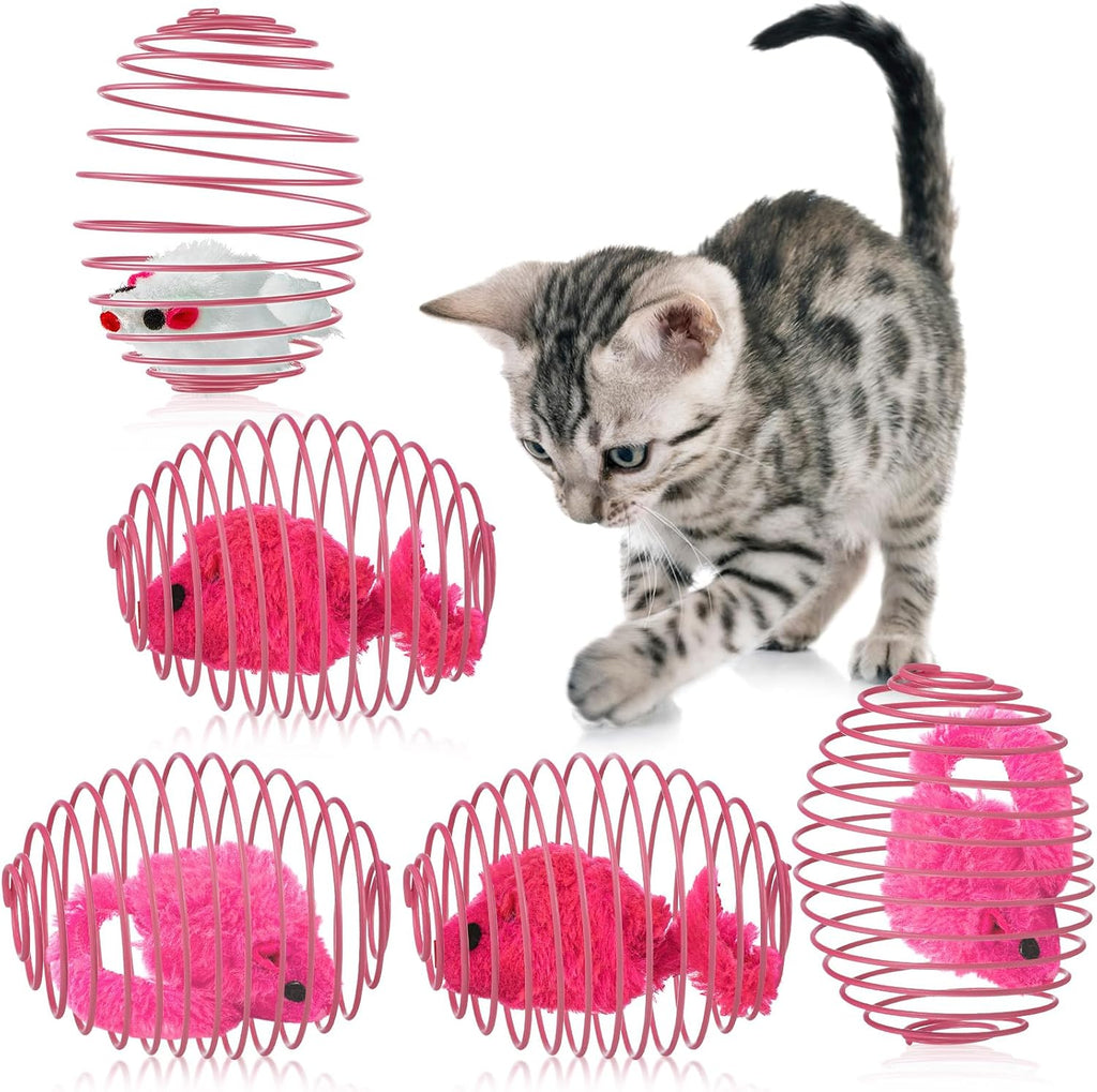 Jecery 5 Pcs Cat Toys Spring,Mouse,Pink