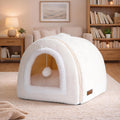 Cat Bed for Indoor Cats，Foldable cat cave，Anti-Slip & Water-Resistant Bottom，cat Houses for Indoor Cats or Small Dogs, Kitten Tent, Rabbit Bed (Cream, M:(15.7"×15.7"×14.1"))