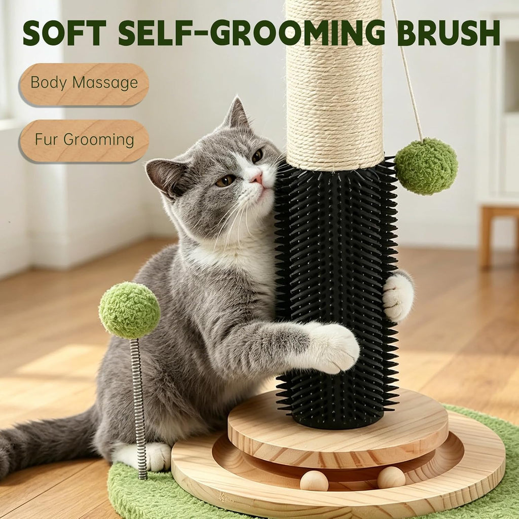 39.4'' Tall Cat Scratching Post,3.5 Inch Wide Sisal Cat Scratcher Tree with Leaves,Interactive Cat Toys for Indoor