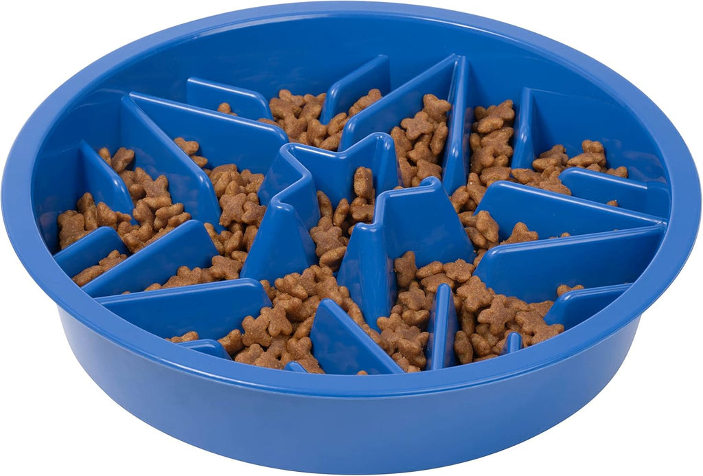 Leash Boss Slow Feeder Dog Bowl, 4 Cup, Puzzle Food Bowl, Blue