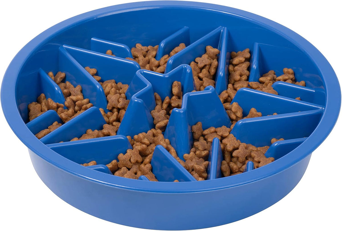 Leash Boss Slow Feeder Dog Bowl, 4 Cup, Puzzle Food Bowl, Blue