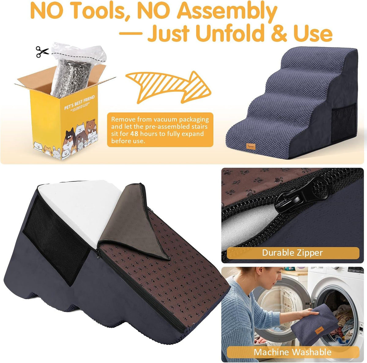 Topmart High Density Foam Dog Steps 4 Tiers, Extra Wide Deep Pet Steps