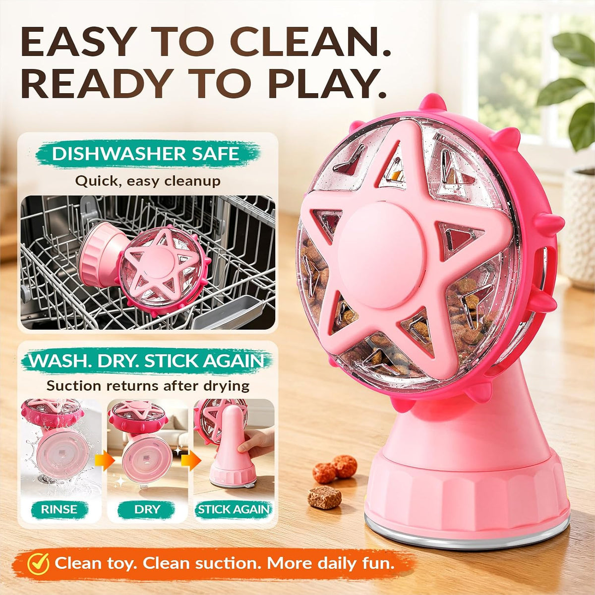 2-in-1 Interactive Cat Toy - Treat Dispenser & Teaser (Pink)