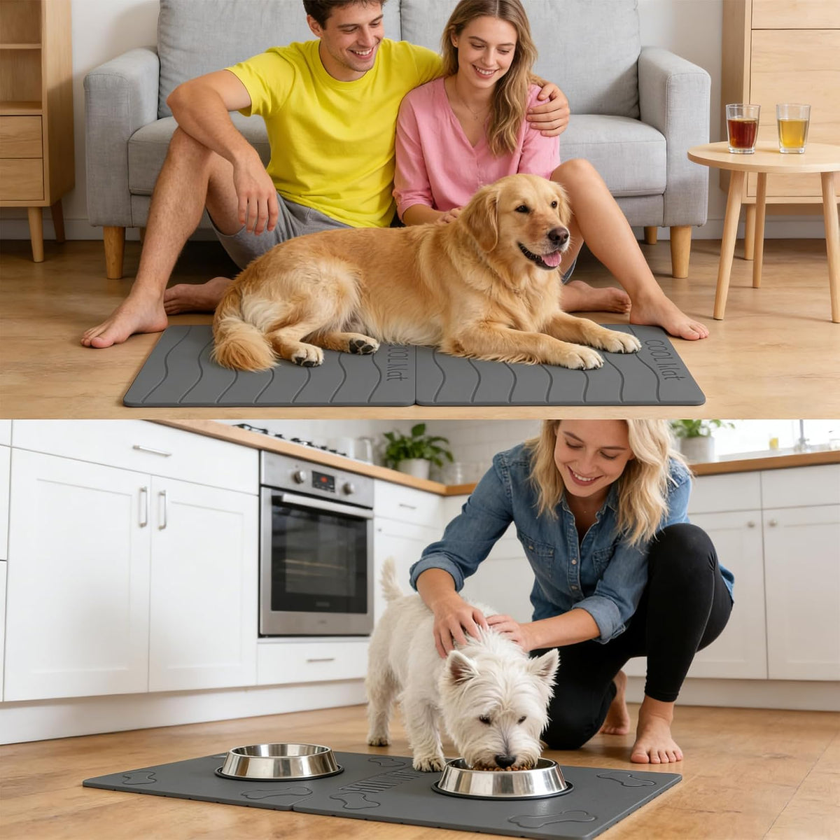 Double-Side 2 in 1 Pet Food Mat & Cooling Mat (Dark Grey, 31"*16")