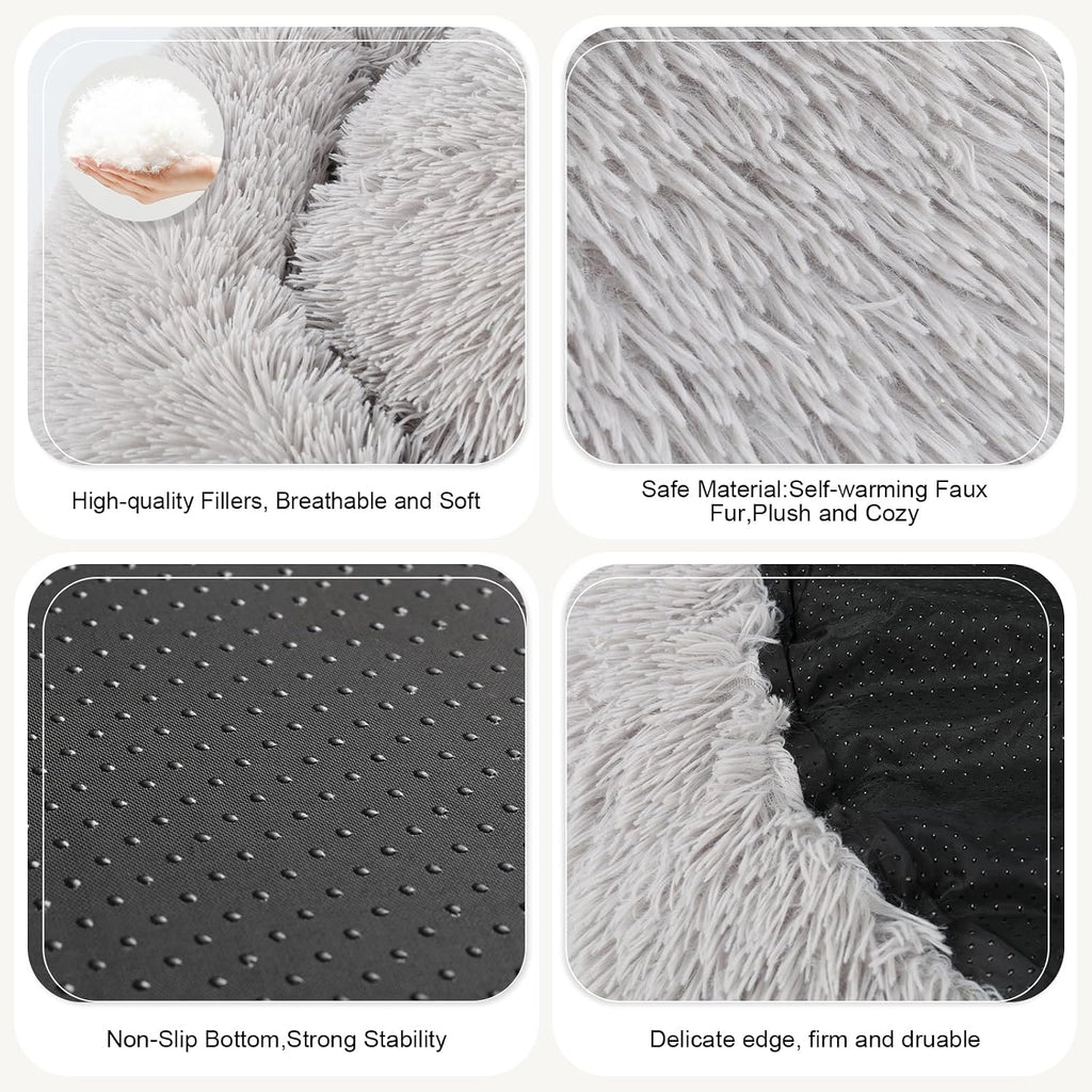 Dog Bed, Cat Calming Bed, Faux Fur Pillow Pet Donut Cuddler Round Plush Bed for Large Medium Small Dogs and Cats