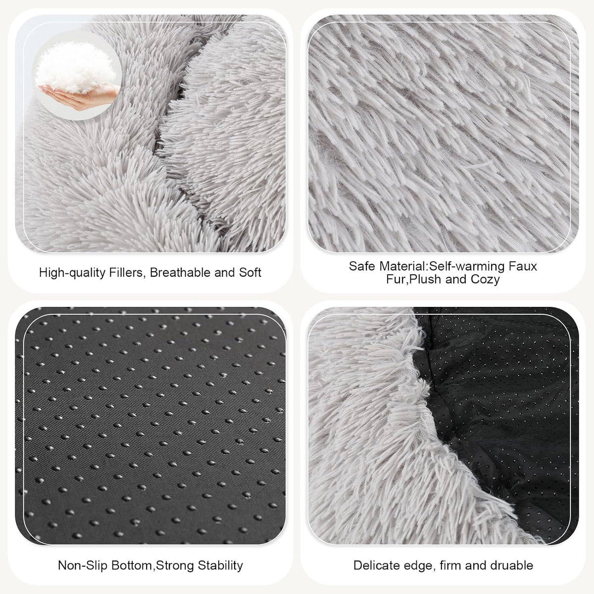 Dog Bed, Cat Calming Bed, Faux Fur Pillow Pet Donut Cuddler Round Plush Bed for Large Medium Small Dogs and Cats