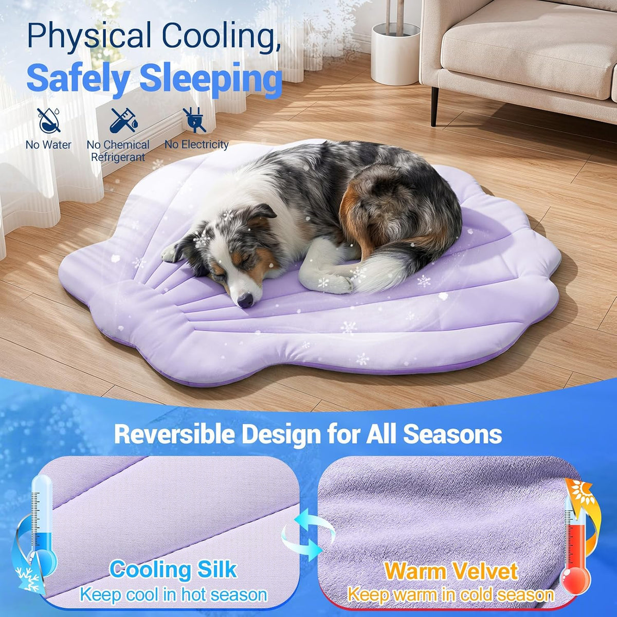 Q-Max>0.5 Dog Cooling Mat (Cool&Warm) 47''×47'', XL, Shell Purple