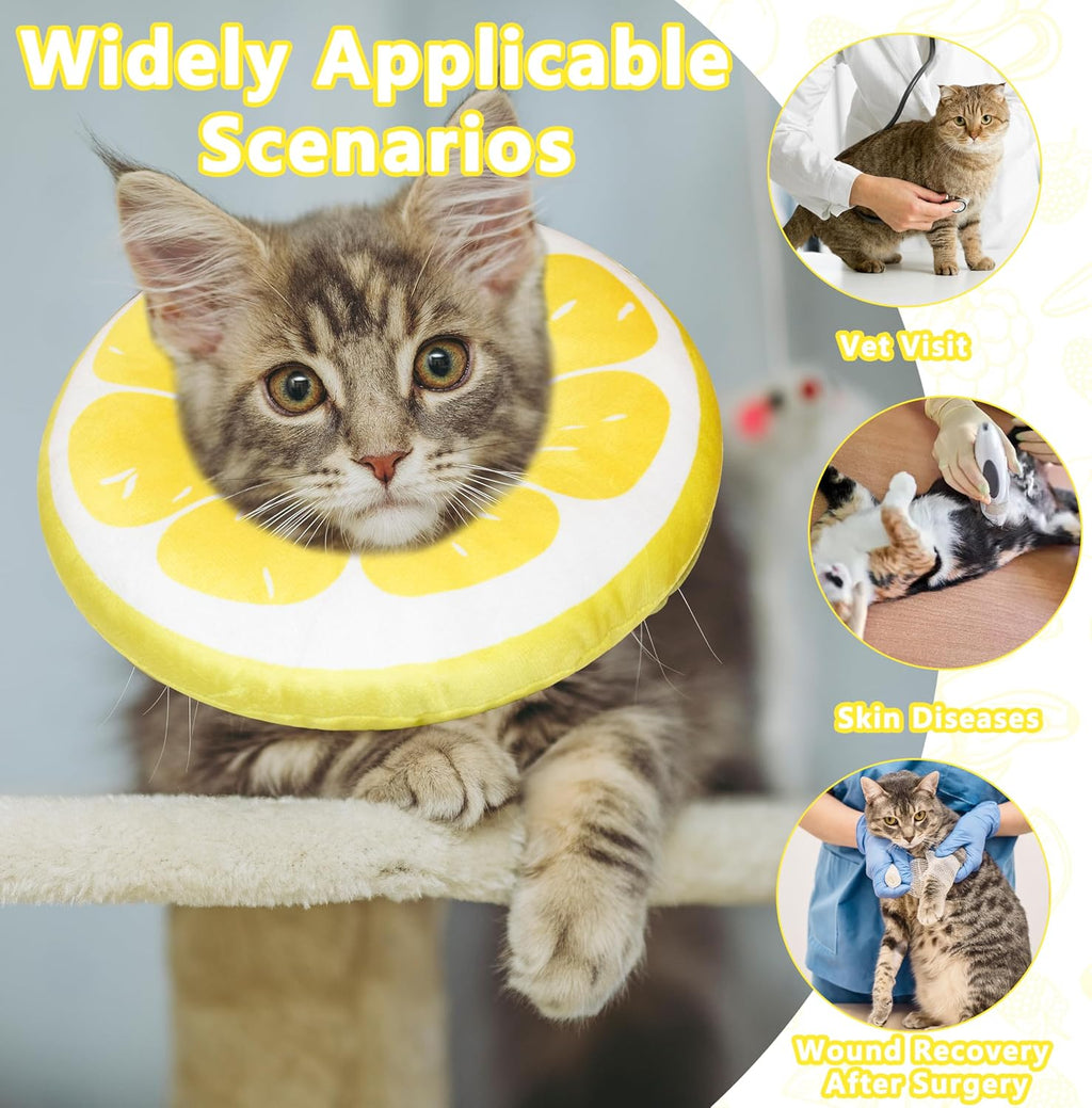 Cat Cone Collar Soft, Adjustable Cat Recovery Cone (Lemon, L)
