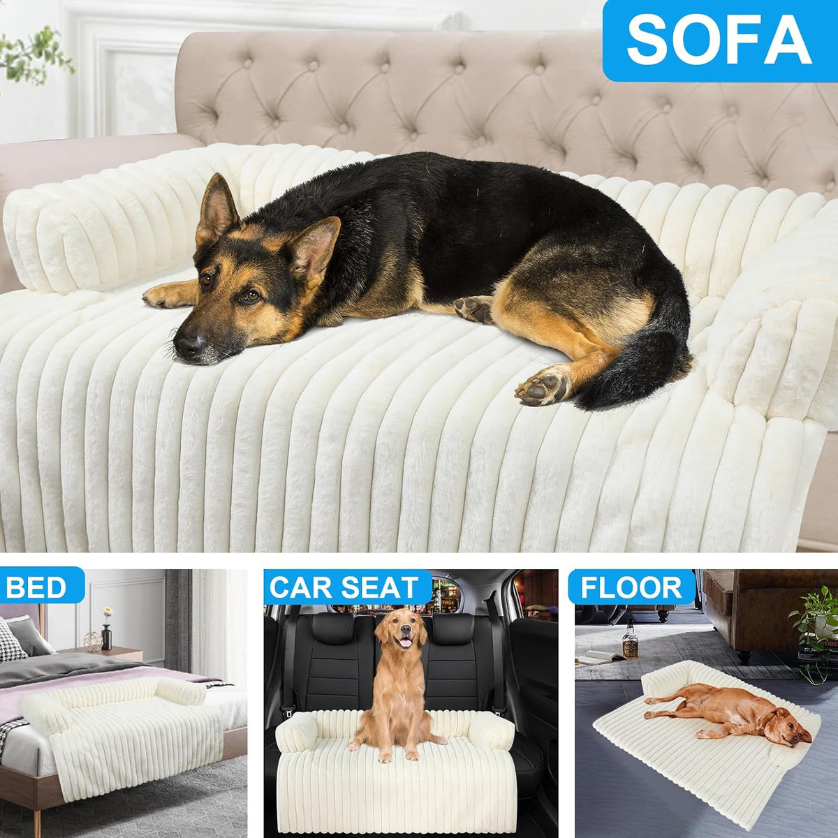 Luxurious Dog Couch Bed, Dog Sofa Bed, Couch Protector For Dogs(White, XXL)