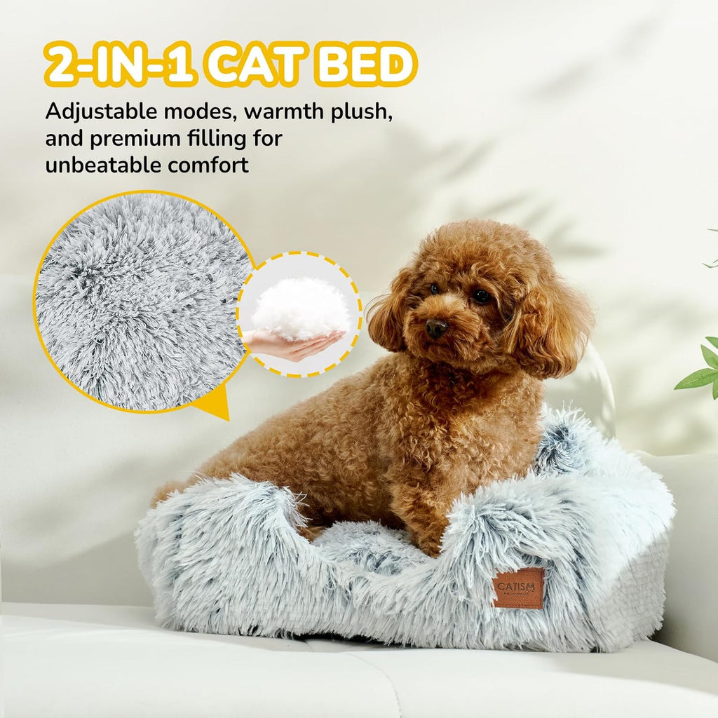 CATISM Cat Bed, Cat Cave for Indoor Cats, Soft Cat Dome, Self-Warming 2 in 1 Foldable Pet Cat House with Washable Cushioned Pillow Calming Fluffy Dog Beds for Small Dogs with Anti-Slip Bottom Gray