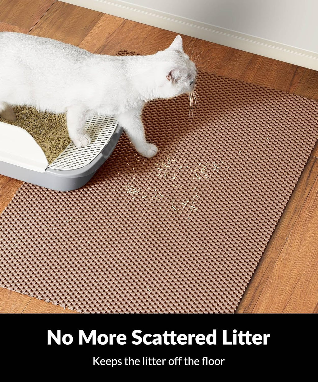 Cooyes Cat Litter Mat - Cut to Fit Any Place, 35"x23" Large Litter Trapping Mat for Litter Box, Easy to Clean, Waterproof & Non-Slip Kitty Pad, Scatter Control to Protect the Floor (Khaki)