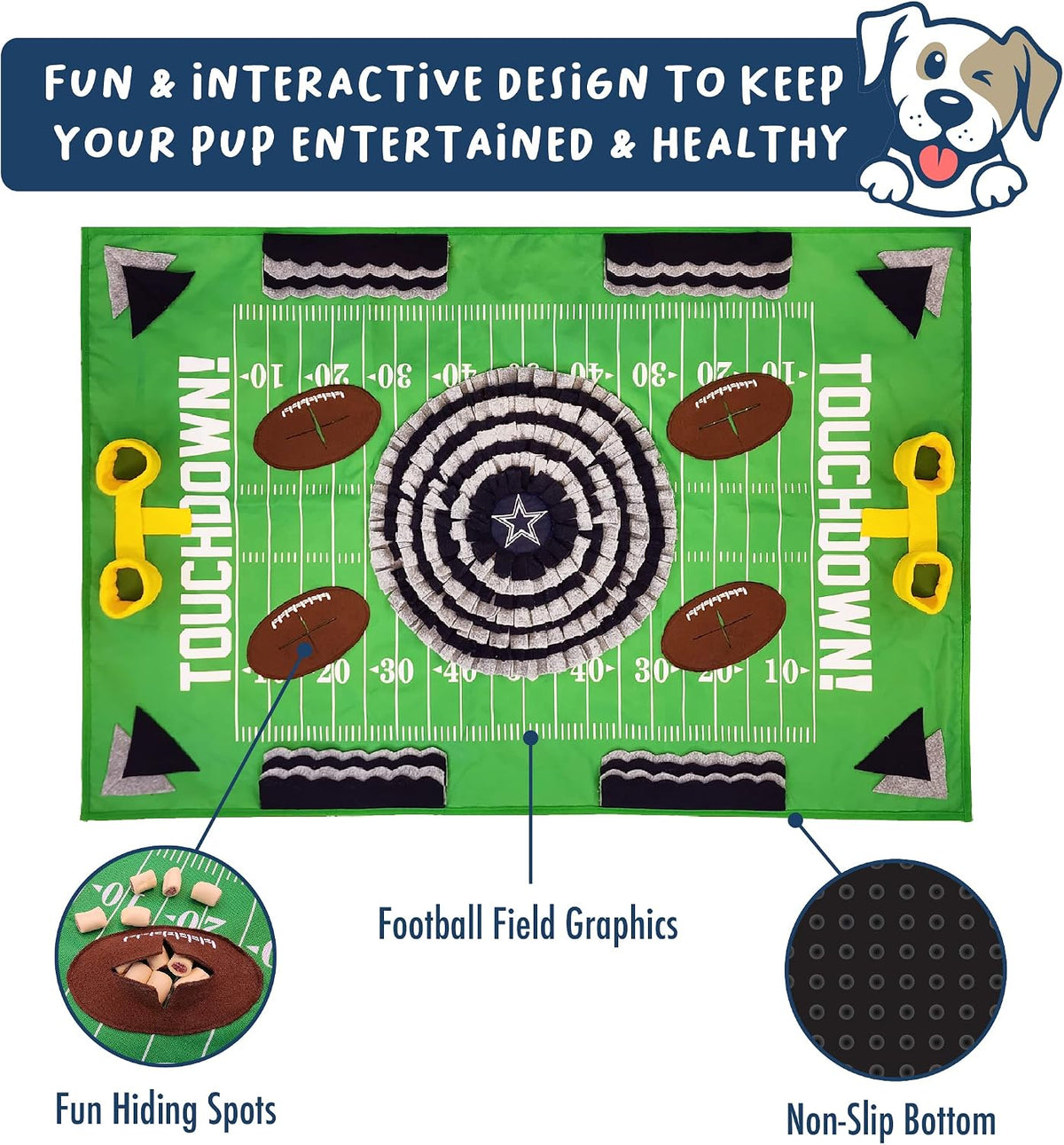 NFL Dallas Cowboys Dog Snuffle Mat – Interactive Pet Slow Feeder, Football Field Design Food Puzzle Toy for Dogs & Cats, Foraging Activity Mat for Smarter Feeding