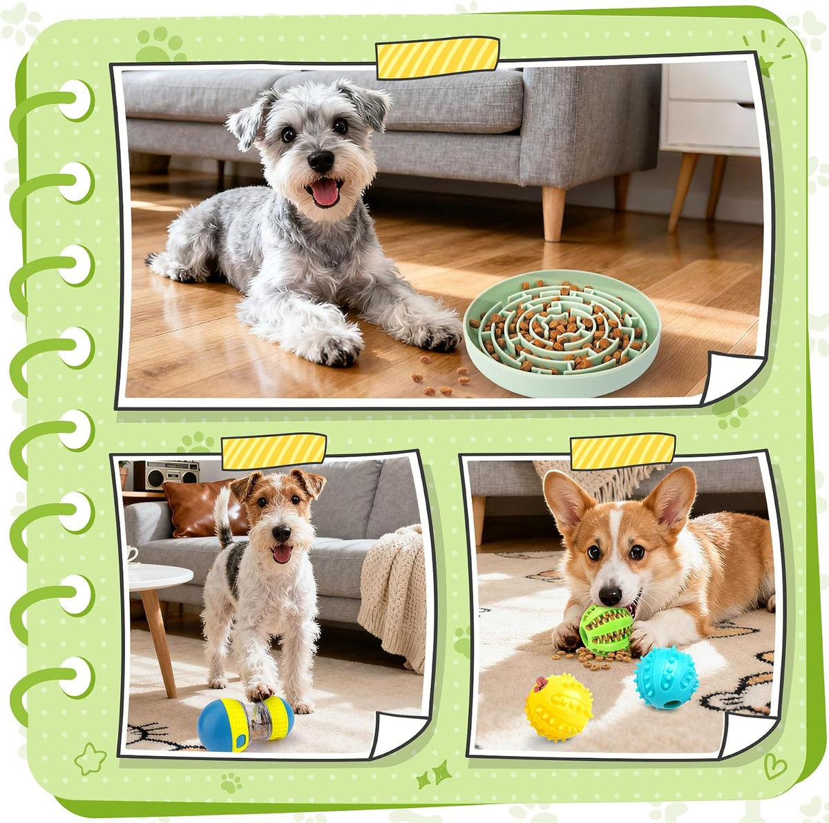 KIPRITII Dog Puzzle Feeder Set with Slow Feeder Bowl & Treat Ball