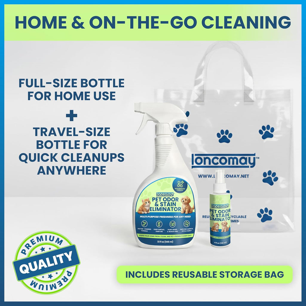 Enzyme Cleaner for Dog & Cat Urine, Pet Urine Odor Eliminator, Enzymatic Carpet Stain Remover for Home, Pet Odor Eliminator Cleaning Spray Kit, 32 Fl Oz + 4 Fl Oz