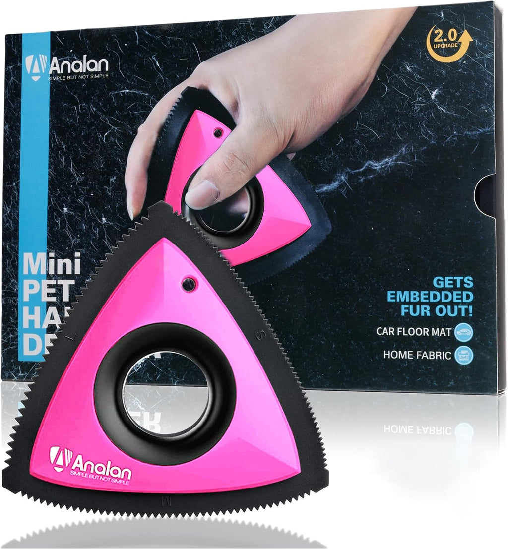 Mini Pet Hair Remover for Car Detailing Dog Hair Tool Brush(Pink) | Deep Cleaning, Reusable Rubber, Gentle on Fabrics, Triangle Design For Car Interiors, Couch, Rugs, Carpet, Mats & Furniture 