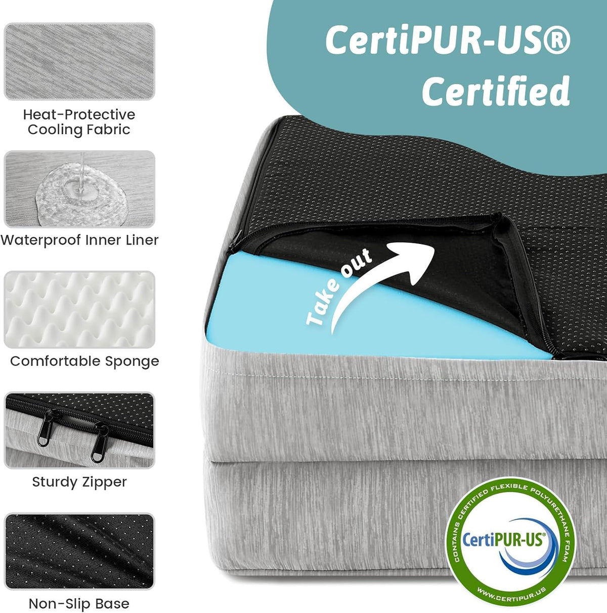 COZY KISS Cooling Dog Bed, Q-Max >0.4 Orthopedic Foam Dog Bed with Sides