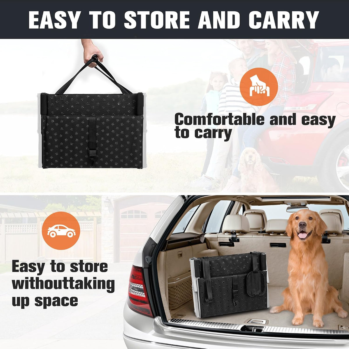 Dog Ramps for Large Dogs - Portable Dog Steps for Cars and SUV, Truck, Lightweight Non-Slip Dog Stairs Support Up to 200 Lbs