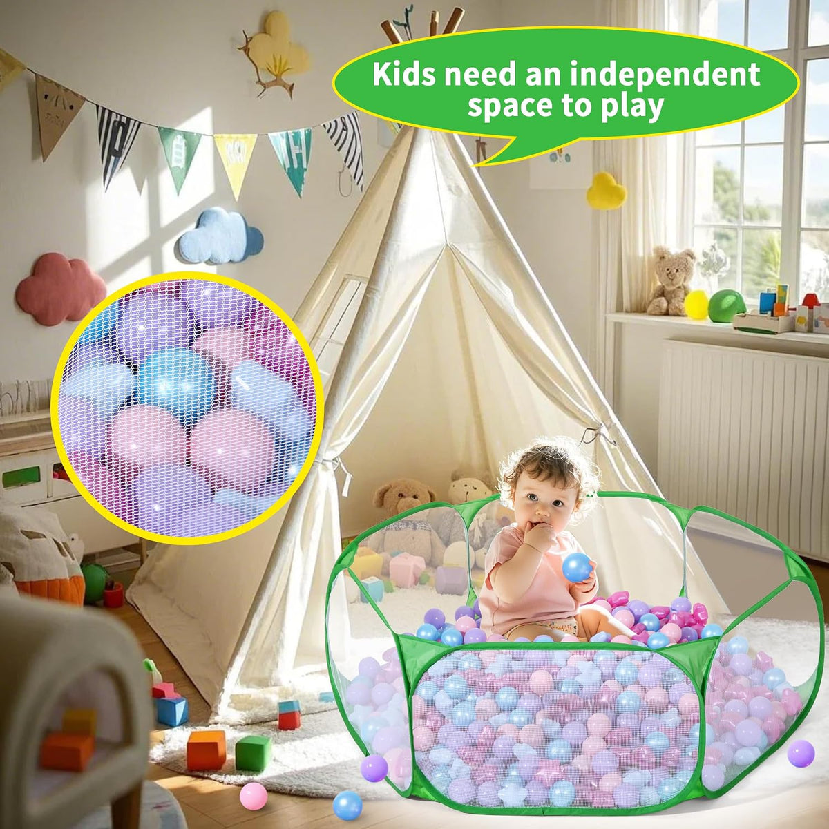 STARBOLO Kids Ball Pit Play Pool Play Tent, Toy Ball Play Pool Foldable Play Tent for Kids Girls Boys Pets Indoor and Outdoor, Balls Not Included (Green).